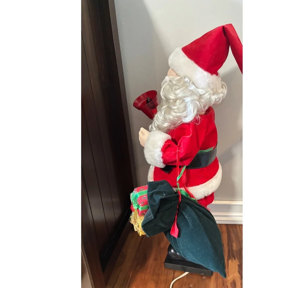 Vintage Animated Standing Santa‎ Claus Red Velvet Suit Light Up Bell 24 Inch